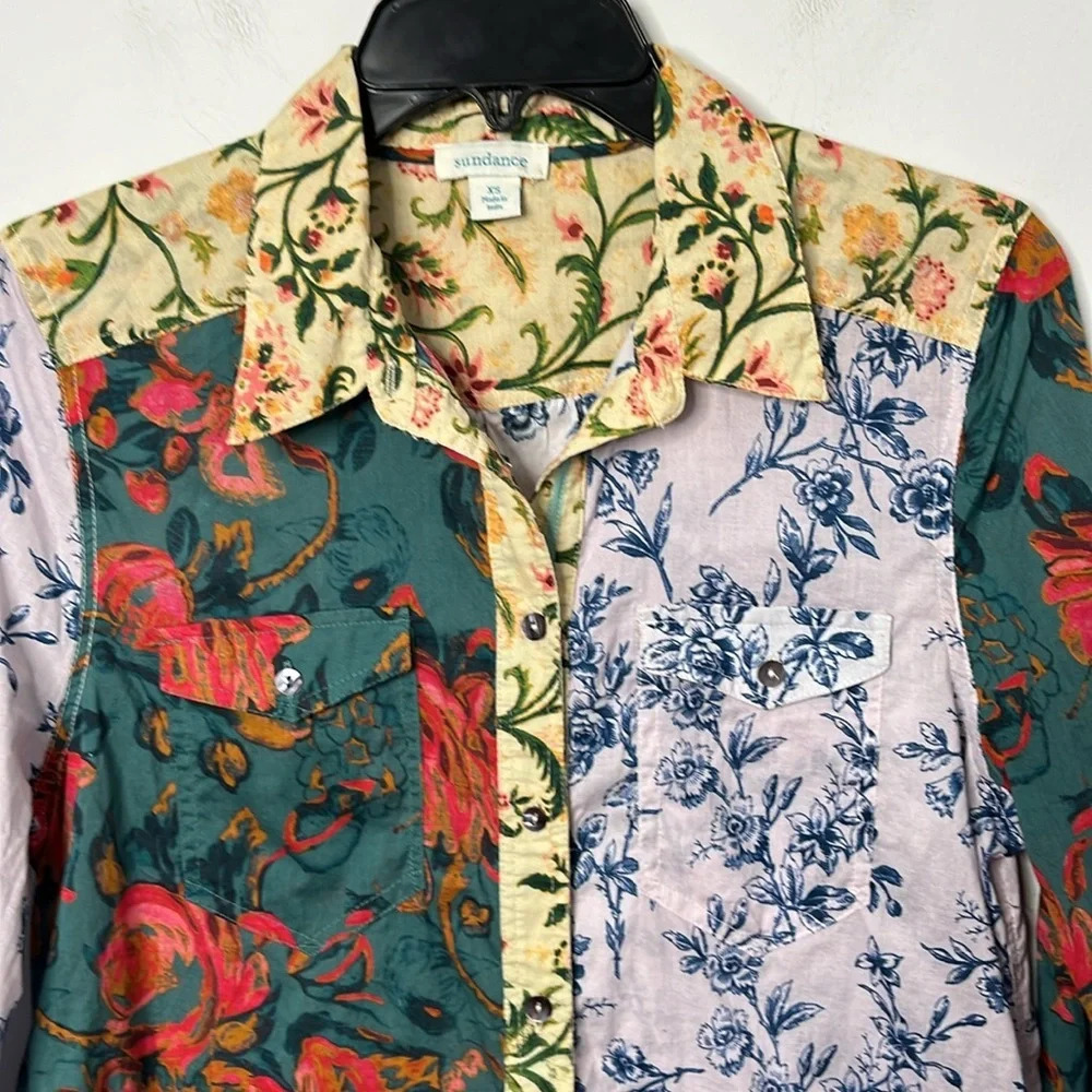 Sundance Floral Ease Patchwork Button Down Long S… - image 4